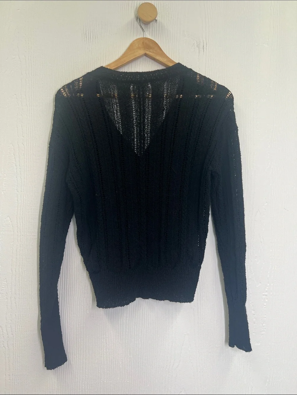 ASTR The Label - Wrap Front Pointelle Black Long Sleeve Lightweight Sweater SM